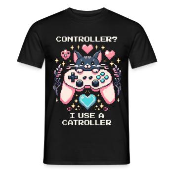 Catroller au lieu d’une manette | Chats Gamer Blague - T-shirt homme - noir - Devant - AI Model Male 178 light (178cm)