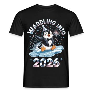Chemise du Nouvel An Pingouin 2026 – Parfaite pour le réveillon du Nouvel An - T-shirt homme - noir - Devant - AI Model Male 178 light (178cm)