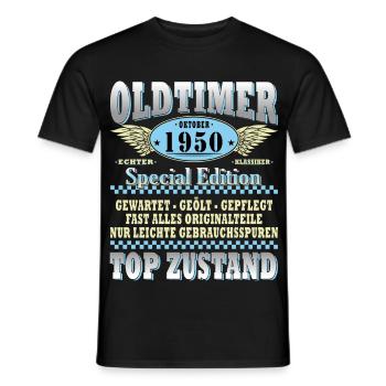 Cadeau 75ème anniversaire Voiture Ancienne Octobre 1950 - T-shirt homme - noir - Devant - AI Model Male 178 light (178cm)