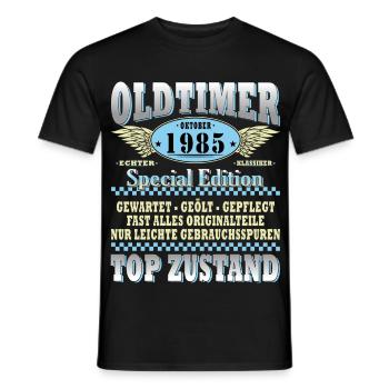 Cadeau 40ème anniversaire Voiture Ancienne Octobre 1985 - T-shirt homme - noir - Devant - AI Model Male 178 light (178cm)