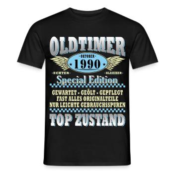 Cadeau 35ème anniversaire Voiture Ancienne Octobre 1990 - T-shirt homme - noir - Devant - AI Model Male 178 light (178cm)