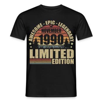 November 1990 Limited Edition Retro November 1990 - Men's T-Shirt - black - Front - AI Model Male 178 light (178cm)