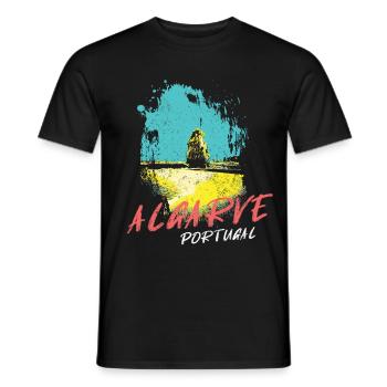 Plage rochers Algarve illustration Portugal - T-shirt homme - noir - Devant - AI Model Male 178 light (178cm)