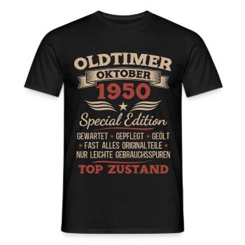 Cadeau 75ème anniversaire Voiture Ancienne Octobre 1950 - T-shirt homme - noir - Devant - AI Model Male 178 light (178cm)