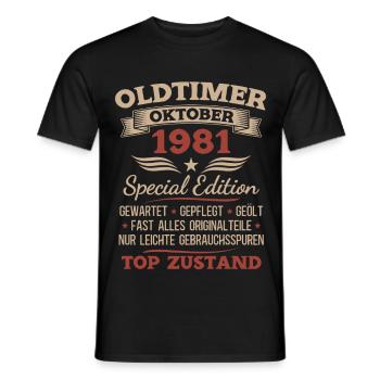 Cadeau 44ème anniversaire Voiture Ancienne Octobre 1981 - T-shirt homme - noir - Devant - AI Model Male 178 light (178cm)