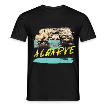 Cliffs Algarve illustration Portugal - Men's T-Shirt - black - Front - AI Model Male 178 light (178cm)
