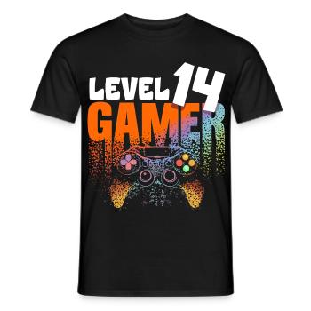 Level 14 Gamer Regenbogen Controller 14 Jahre - Männer T-Shirt - Schwarz - Vorne - AI Model Male 178 light (178cm)