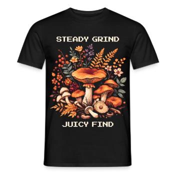 Constant grind, juicy find | Mushroom Hunt Chanterlin - Men's T-Shirt - black - Front - AI Model Male 178 light (178cm)
