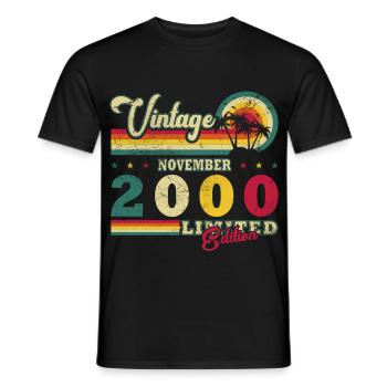 November 2000 - November 2000 Birthday Gift - Men's T-Shirt - black - Front - AI Model Male 178 light (178cm)