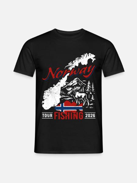 Wyprawa wędkarska po Norwegii 2026 - prezent dla wędkarza - T-shirt męski - czarny