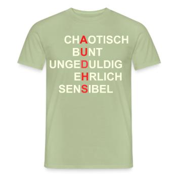 AUDHS  Sichtbar anders. Sichtbar ich. - Männer T-Shirt - Sage - Vorne - AI Model Male 178 light (178cm)