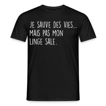Je sauve des vies… mais pas mon linge sale - T-shirt homme - noir - Devant - AI Model Male 178 light (178cm)