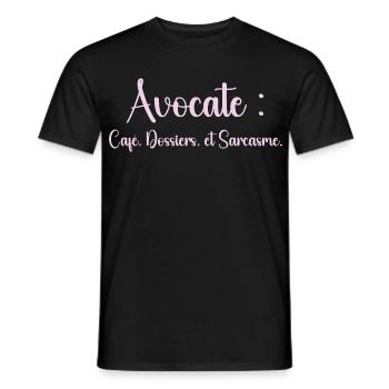 Avocate : café, dossiers et sarcasme - T-shirt homme - noir - Devant - AI Model Male 178 light (178cm)