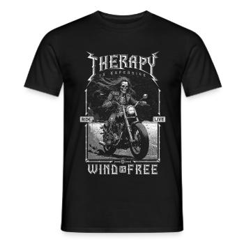Therapie ist teuer Wind ist kostenlos Biker Schädel - Männer T-Shirt - Schwarz - Vorne - AI Model Male 178 light (178cm)