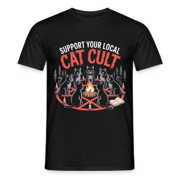 Soutenez votre culte de chat local - T-Shirt Chat Drôle - T-shirt homme - noir - Devant - AI Model Male 178 light (178cm)