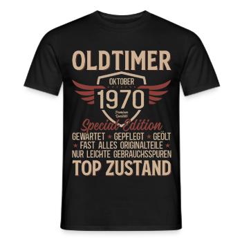 55th Birthday Gift Vintage Car October 1970 - Men's T-Shirt - black - Front - AI Model Male 178 light (178cm)