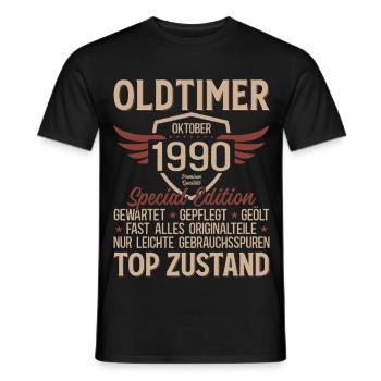 Cadeau 35ème anniversaire Voiture Ancienne Octobre 1990 - T-shirt homme - noir - Devant - AI Model Male 178 light (178cm)