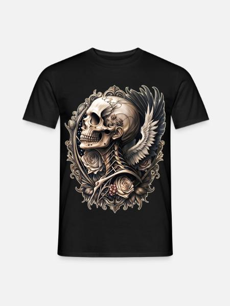 Barock Totenkopf Flügel Blumen Vintage Gothic - Männer T-Shirt - Schwarz