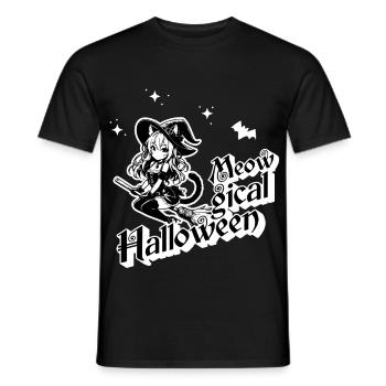 Meowgical Halloween - Spooky Anime Catgirl Sorcière - T-shirt homme - noir - Devant - AI Model Male 178 light (178cm)