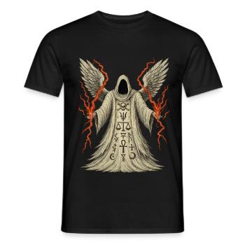 Hooded Grim with Wings and Runes - Men's T-Shirt - black - Front - AI Model Male 178 light (178cm)
