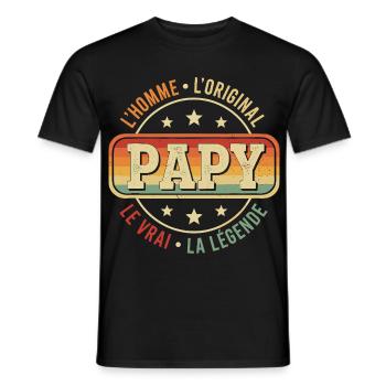 Vintage Papi Grand-Père Retro Vrai Original Papy - T-shirt homme - noir - Devant - AI Model Male 178 light (178cm)