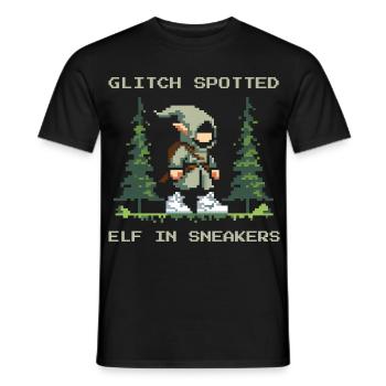 Bug discovered: Elf with sneakers | LARP Glitch - Men's T-Shirt - black - Front - AI Model Male 178 light (178cm)