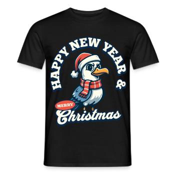 Cheeky Seagull – Joyeux Noël et Bonne Année - T-shirt homme - noir - Devant - AI Model Male 178 light (178cm)