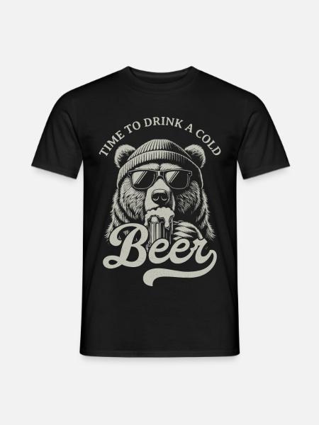 Bierzeit Bär mit Sonnenbrille - Männer T-Shirt - Schwarz