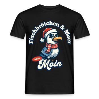 Fish sandwich & sea seagull with Santa hat - Men's T-Shirt - black - Front - AI Model Male 178 light (178cm)