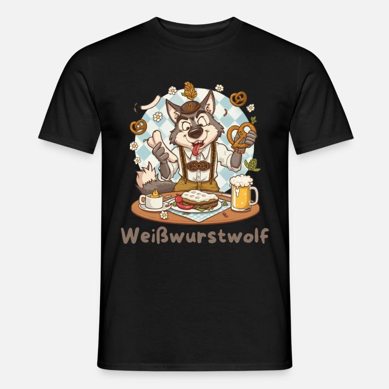 Weißwurstwolf Kochheld Bavarian - Männer T-Shirt - Schwarz