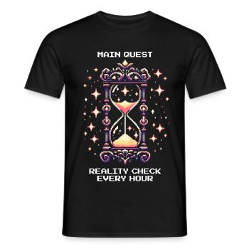 Main Quest: Hourly Reality Check | Lucid dream - Men's T-Shirt - black - Front - AI Model Male 178 light (178cm)