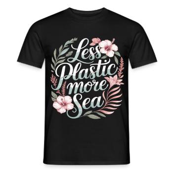Moins de plastique, plus de mer – Design environnemental, Fleurs - T-shirt homme - noir - Devant - AI Model Male 178 light (178cm)