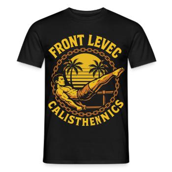 Front Levec Calisthenics Fitness Gym Workout - Men's T-Shirt - black - Front - AI Model Male 178 light (178cm)