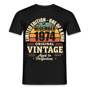 fête d anniversaire décembre 1974 - december 1974 - T-shirt homme - noir - Devant - AI Model Male 178 light (178cm)