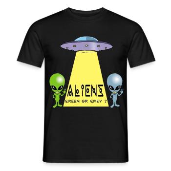 Green or grey alien? - Men's T-Shirt - black - Front - AI Model Male 178 light (178cm)