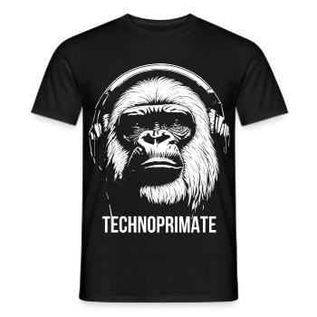 Techno Primate Kopfhörer Ape Art # 4 Weiß - Männer T-Shirt - Schwarz - Vorne - AI Model Male 178 light (178cm)