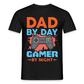 Father by day Gamer by night - Men's T-Shirt - black - Front - AI Model Male 178 light (178cm)