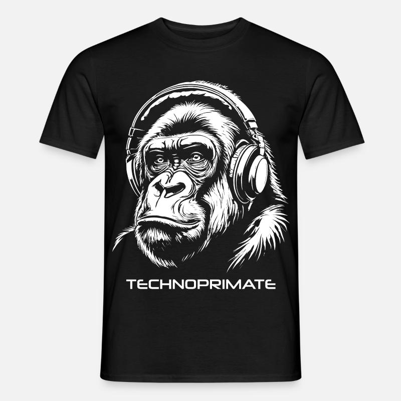 Techno Primate Kopfhörer Ape Art #3 Weiß - Männer T-Shirt - Schwarz