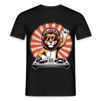 Lion DJ with headphones - Men's T-Shirt - black - Front - AI Model Male 178 light (178cm)