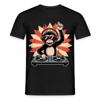 Monkey DJ in the circle of the sun - Men's T-Shirt - black - Front - AI Model Male 178 light (178cm)