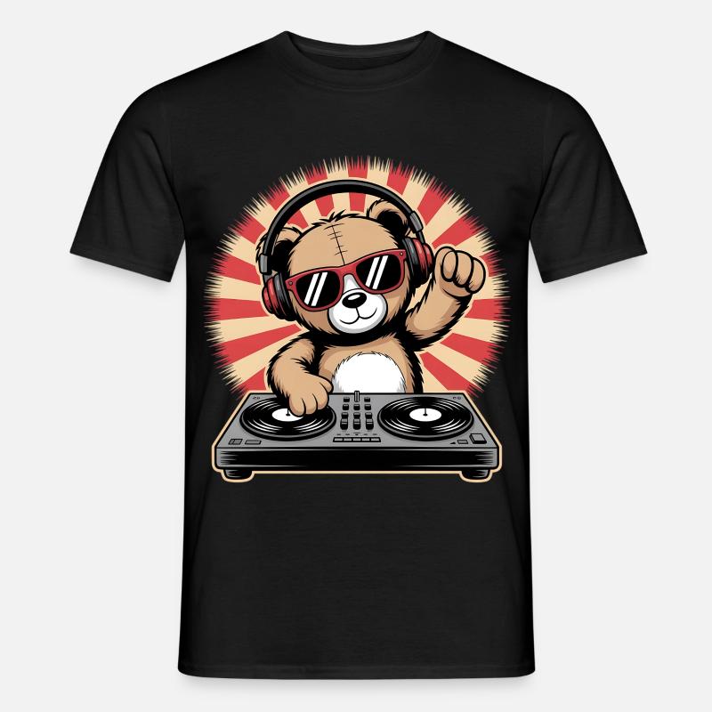 DJ Bär mit Kopfhörern - Männer T-Shirt - Schwarz