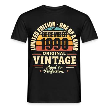 fête d anniversaire décembre 1990 - december 1990 - T-shirt homme - noir - Devant - AI Model Male 178 light (178cm)