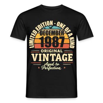 fête d anniversaire décembre 1987 - december 1987 - T-shirt homme - noir - Devant - AI Model Male 178 light (178cm)