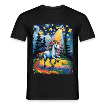 Glowing unicorn in a starry rush - Men's T-Shirt - black - Front - AI Model Male 178 light (178cm)