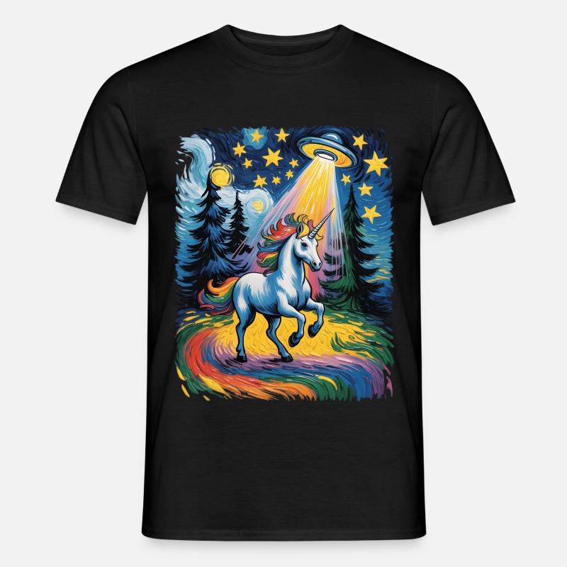 Leuchtendes Einhorn im Sternenrausch - Männer T-Shirt - Schwarz