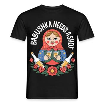 Babushka with Shot's motif - Men's T-Shirt - black - Front - AI Model Male 178 light (178cm)