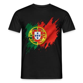 Drapeau du Portugal, style déchiré - T-shirt homme - noir - Devant - AI Model Male 178 light (178cm)