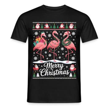Flamingo Weihnachts Shirt  mit Santa und Geschenk - Männer T-Shirt - Schwarz - Vorne - AI Model Male 178 light (178cm)