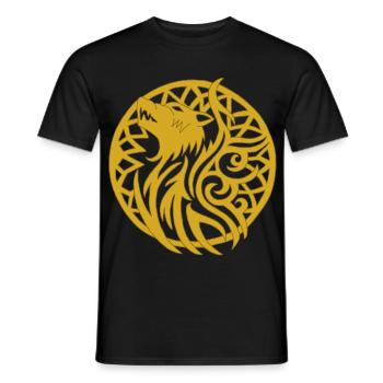Golden Viking Wolf and Talisman of Luck - Men's T-Shirt - black - Front - AI Model Male 178 light (178cm)