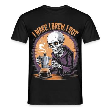 Wake, Brew, Rot Skelett Kaffee Halloween Design - Männer T-Shirt - Schwarz - Vorne - AI Model Male 178 light (178cm)